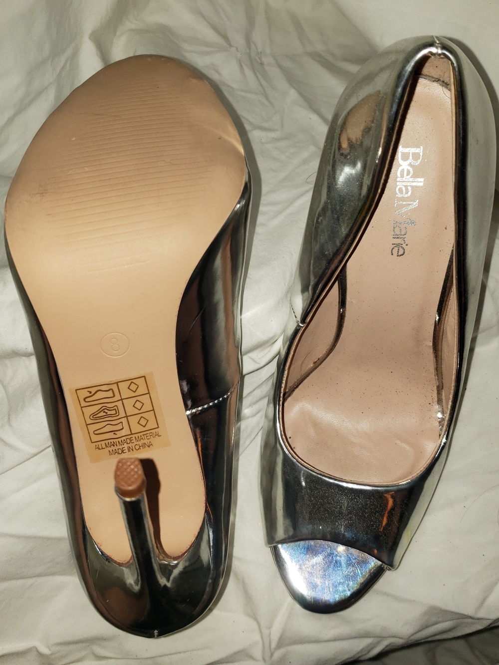 Bella Marie Metallic Silver Peep-Toe Stiletto Heels - Picture 2 of 3